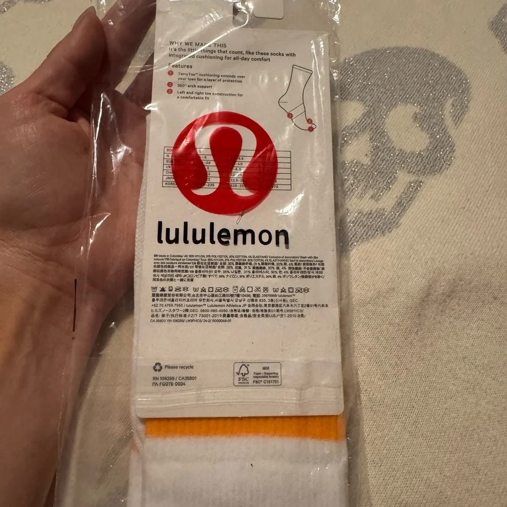 lululemon athletica Daily Essentials White and Yellow Crew Socks